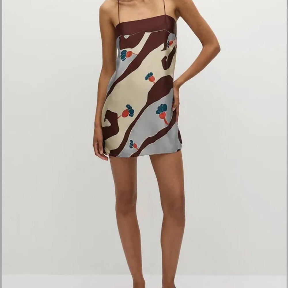 Faithfull the Brand Brown and Cream Mini Dress